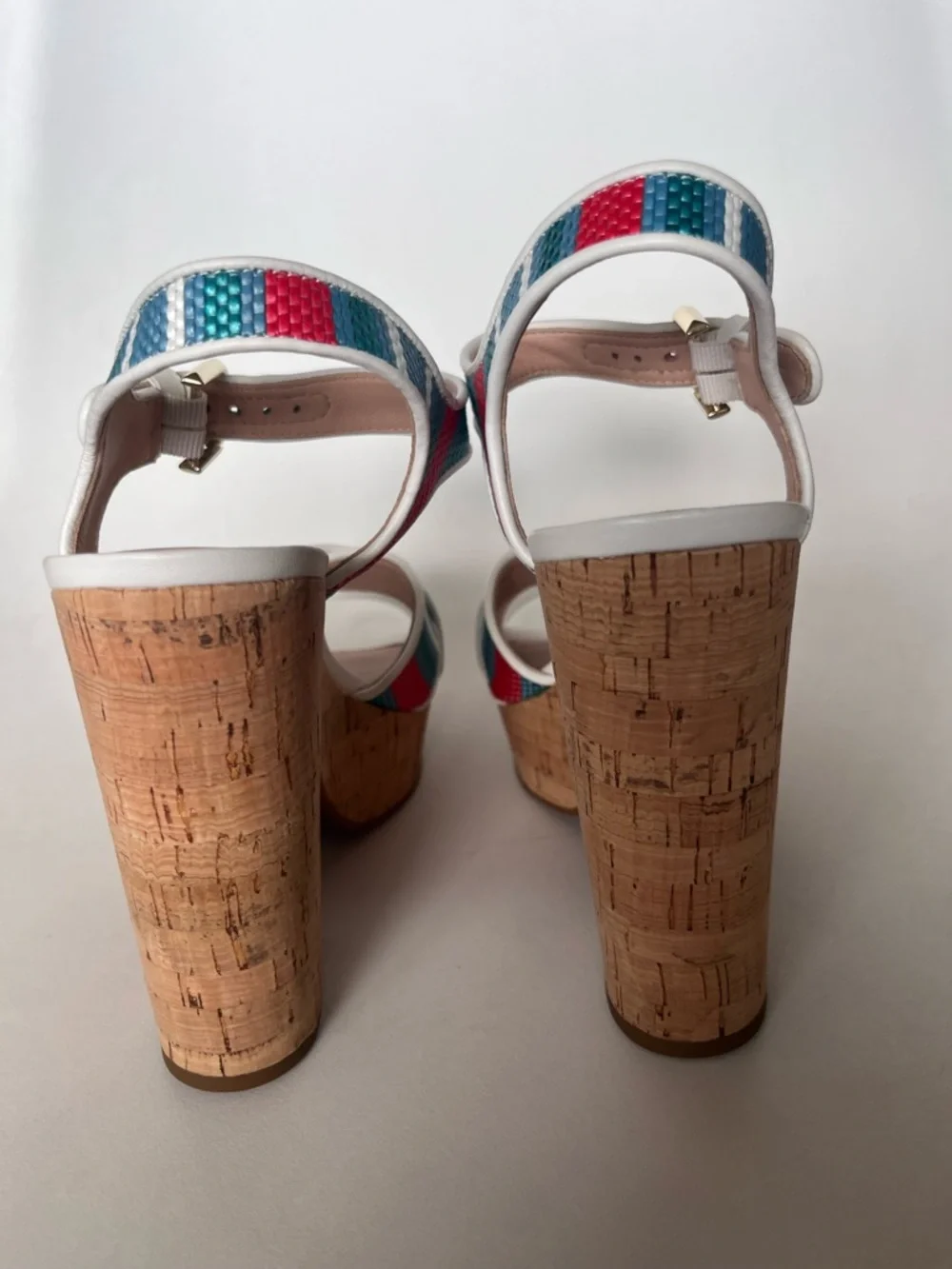 Kate Spade Grace Striped Raffia Platform Sandals w Dust Bag Size 7.5